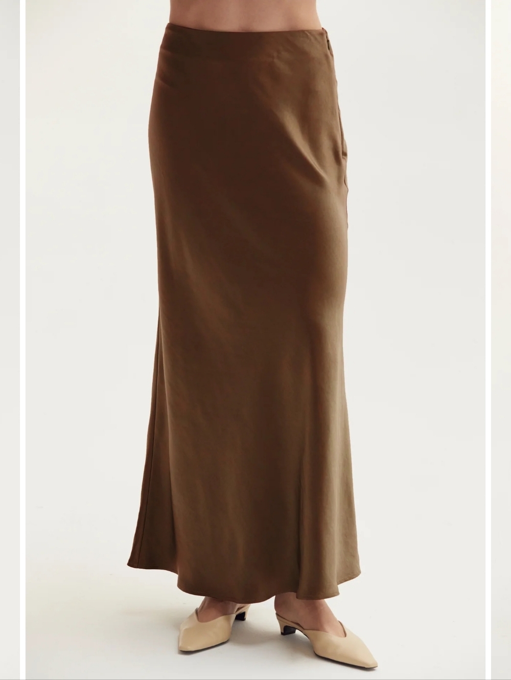 Crescent Gabrielle Crushed Satin Bias Cut Maxi Skirt Espresso Brown M - Picture 4 of 14